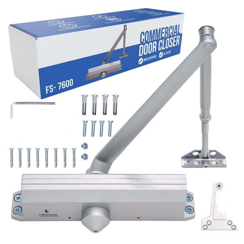 FORTSTRONG Commercial Door Closer Heavy Duty (Silver) - Automatic Door Closer - UL Listed Grade 1 ADA Hydraulic Door Closers Commercial Certified - FS-7600 - Image 1